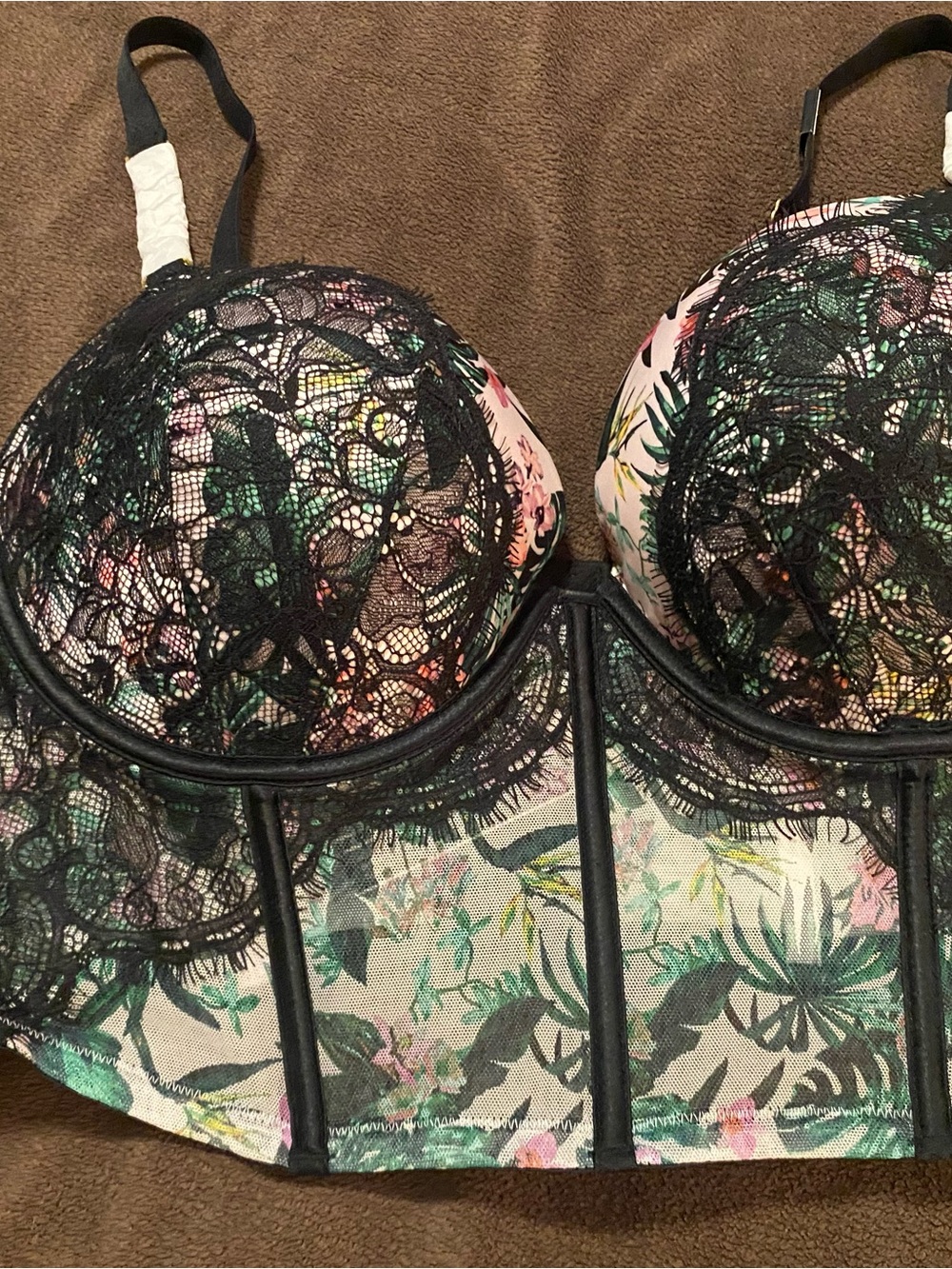 Victoria's Secret Black Lace Floral Bustier Bra
